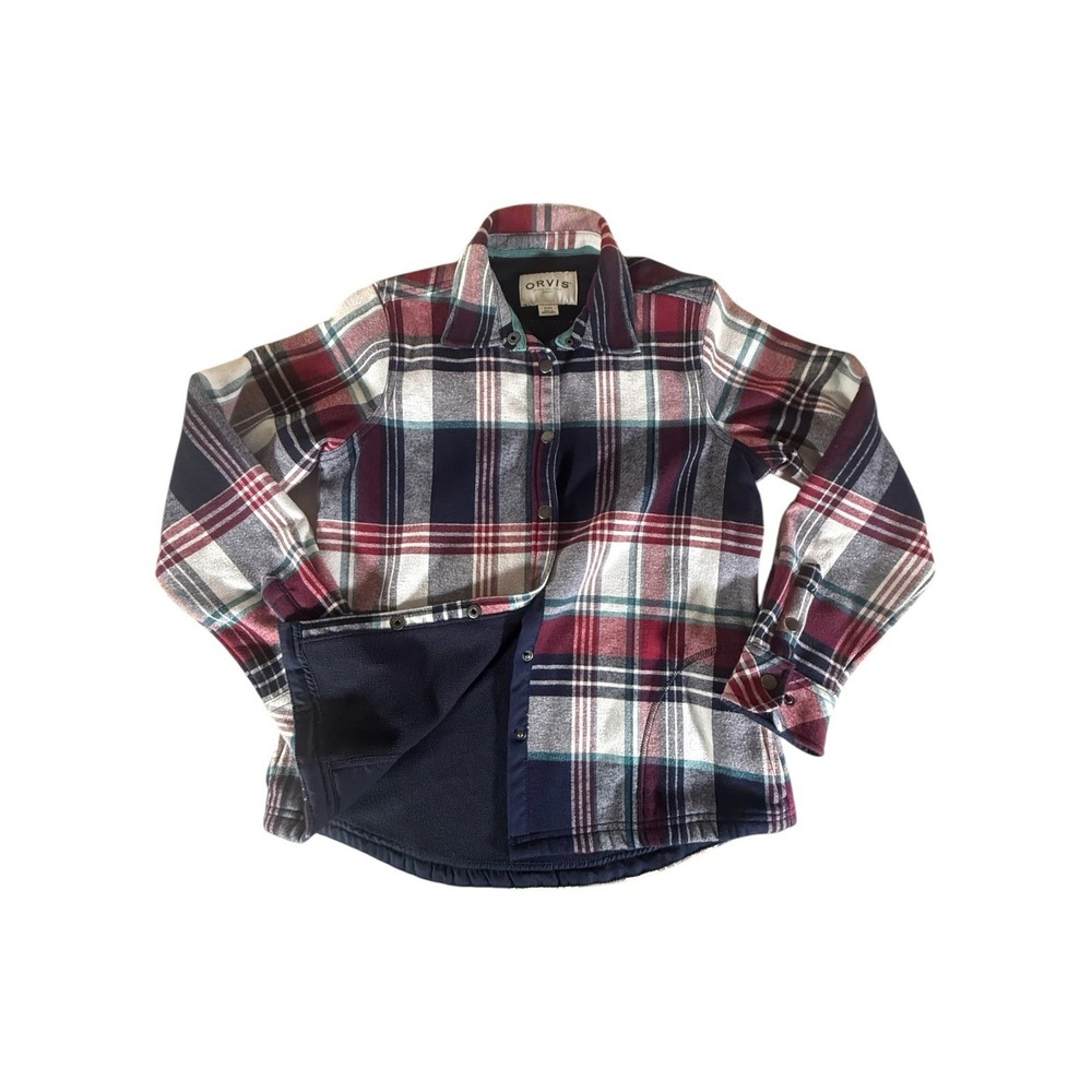 Orvis Shirt Adult Small Red Tartan Plaid Fleece Lined Flannel Button Down Womens